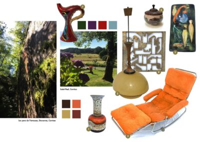 Une planche tendance esprit campagne inspirée d'un weekend en Corrèze, des tons naturels, des couleurs vives et harmonieuses - Des pièces de décoration uniques issues de la brocante de Madame M et de créateurs - Eshop Madame M
